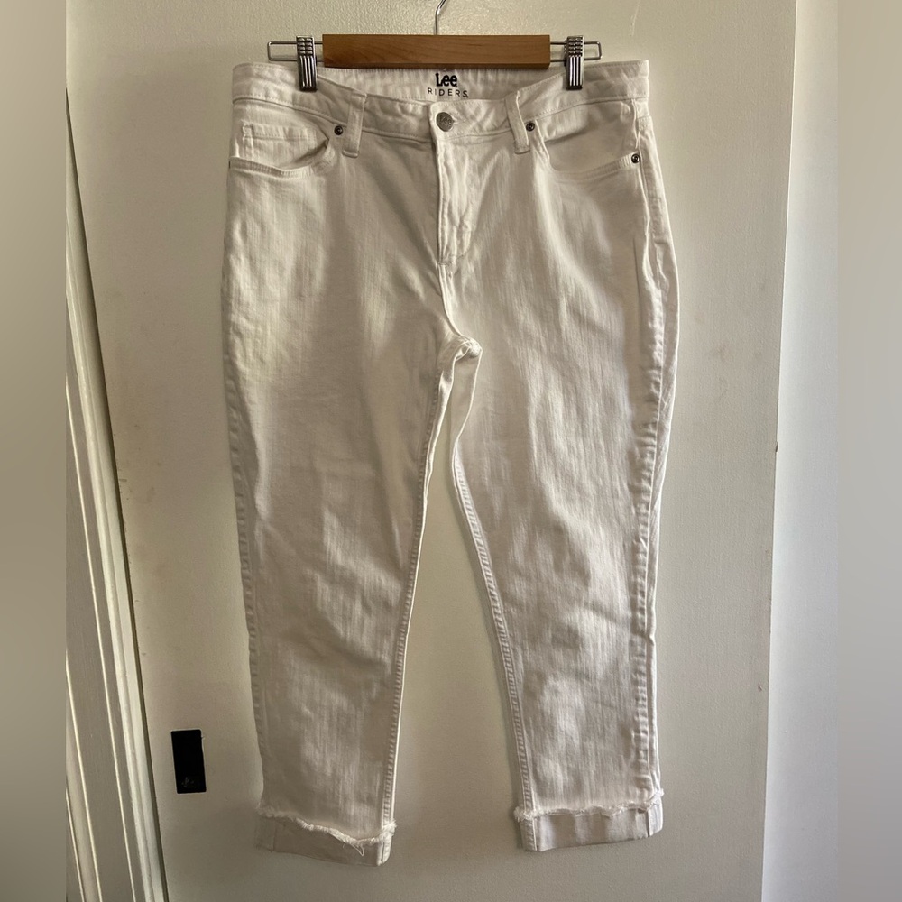 Lee Riders White Denim Cuffed Crop Jeans